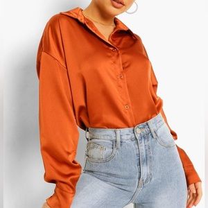 ZARA Satin Shirt, Orange Shirt SIZE S